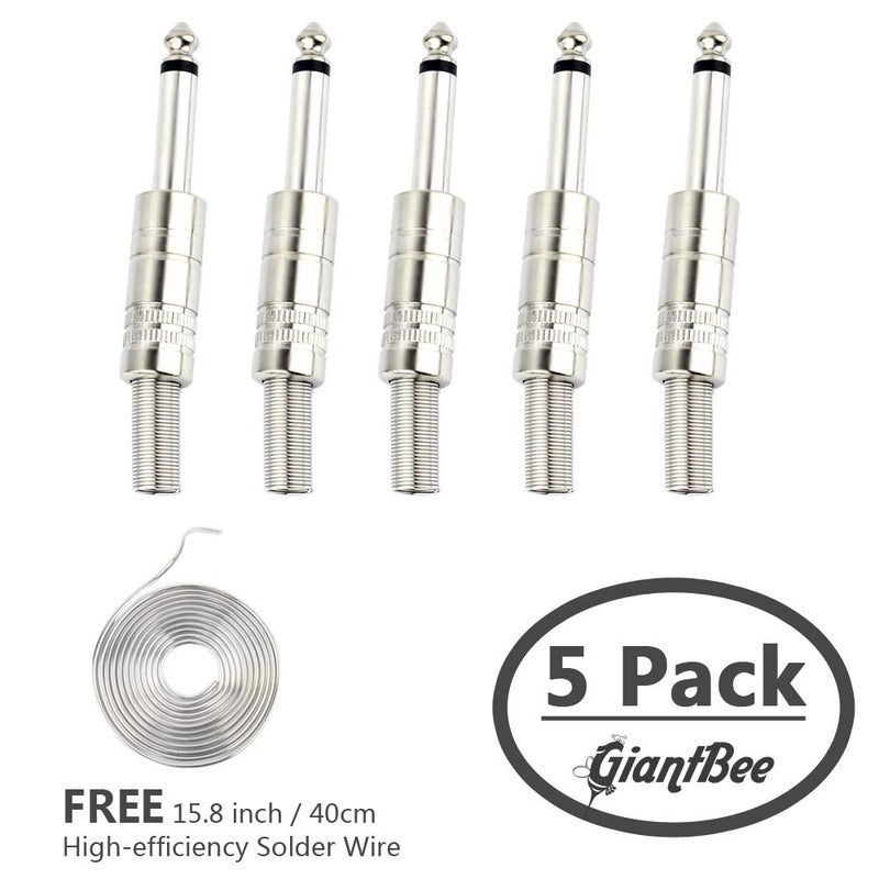 GiantBee 1/4" Audio Plugs 6.35 mm Plug TS Male 1/4 inch Solder Type Mono Plug Straight Design Connector with Spring for DJ Mixer Speaker Guitar Cables Phono Patch Cable Microphone Cables Alloy ( 5 Pack ) - Image 2